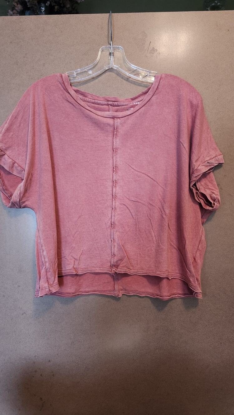 American Eagle Soft & Sexy Boxy Crop Tee S Mauve Center Seam Raw Hem Top #657